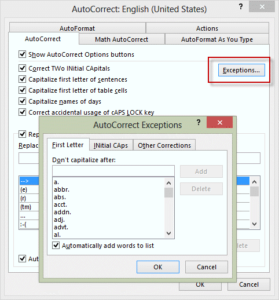 Don't Capitalize First Letter AutoCorrect Exception for Outlook Windows