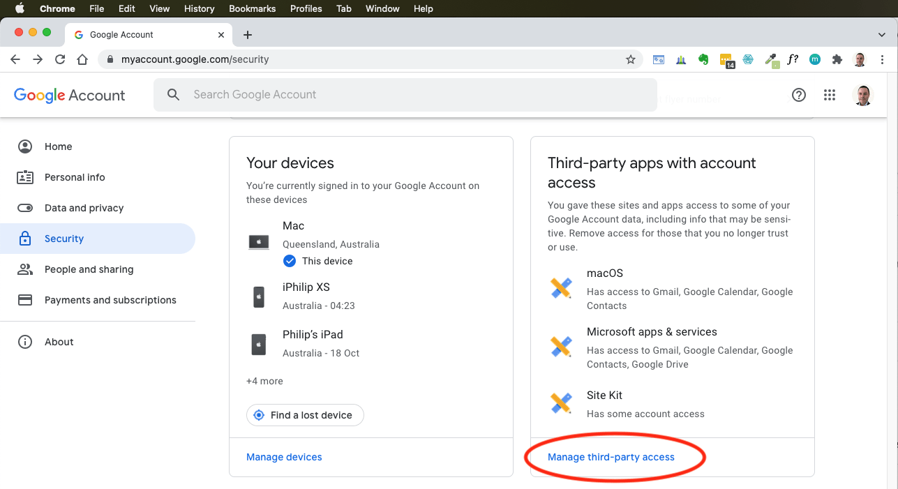 Google Account Security Dashboard